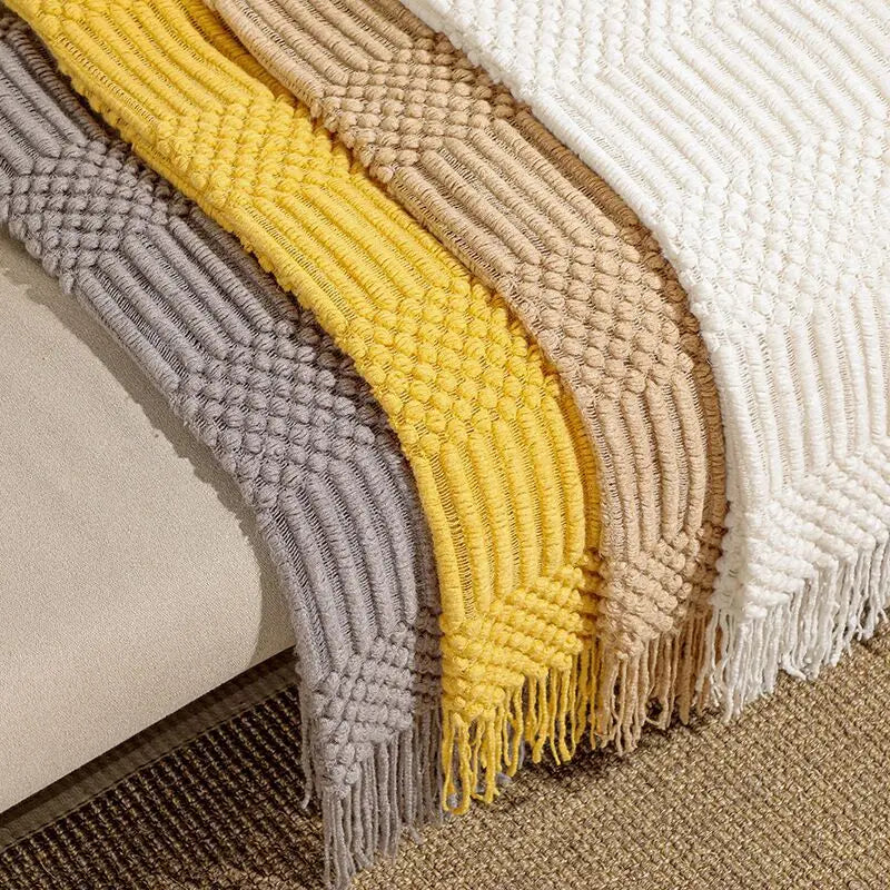 Cozy Khaki Tassel Throw Blanket