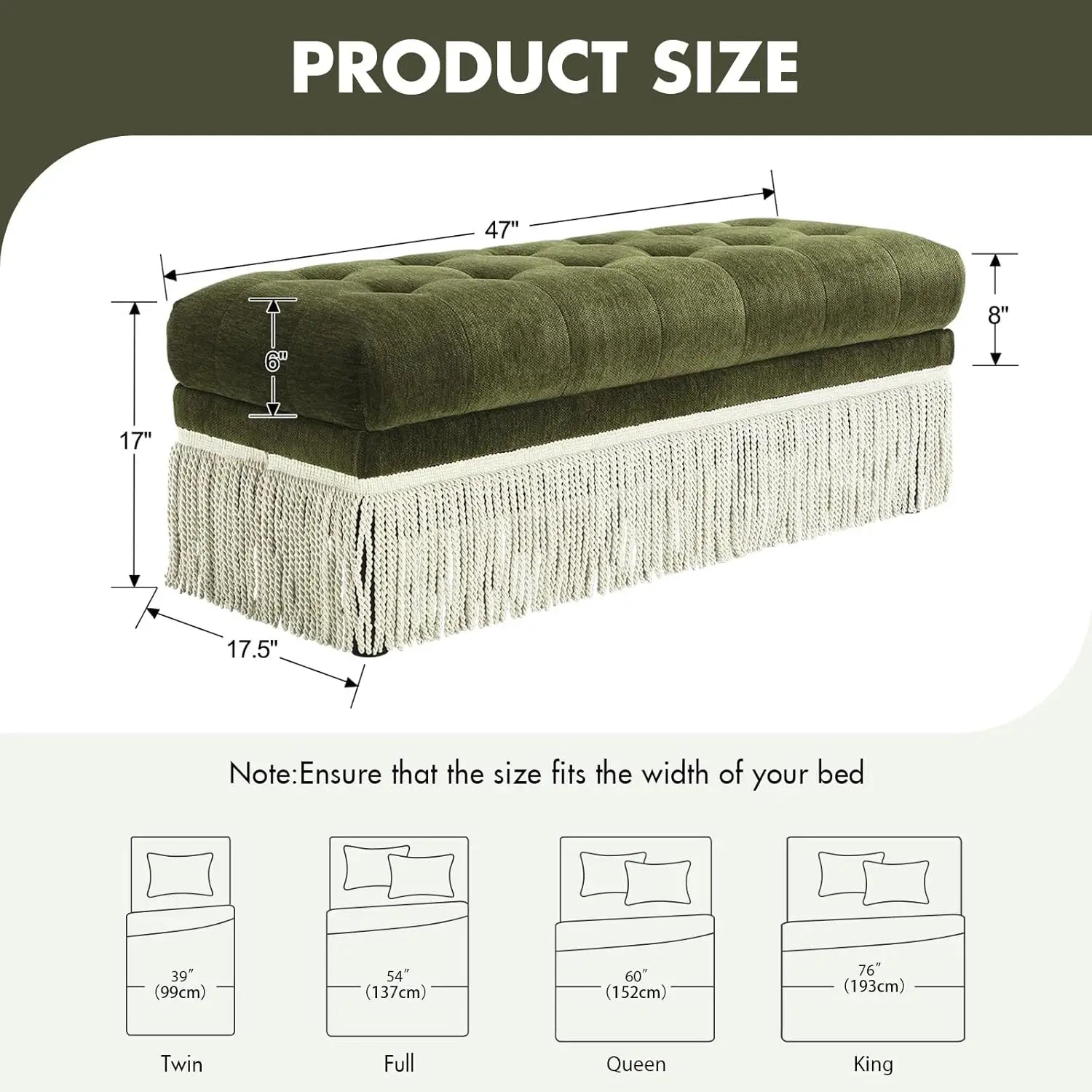 Green Chenille Comfort Bed Bench