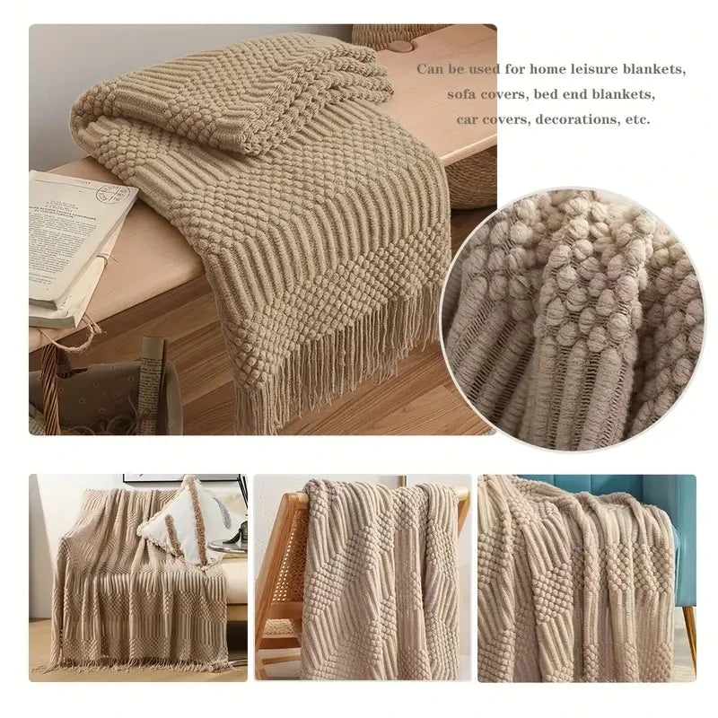 Cozy Khaki Tassel Throw Blanket