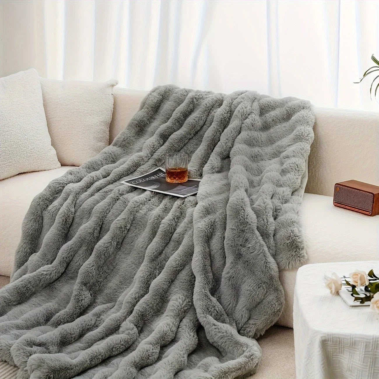 CozyFaux Rabbit Fleece Throw