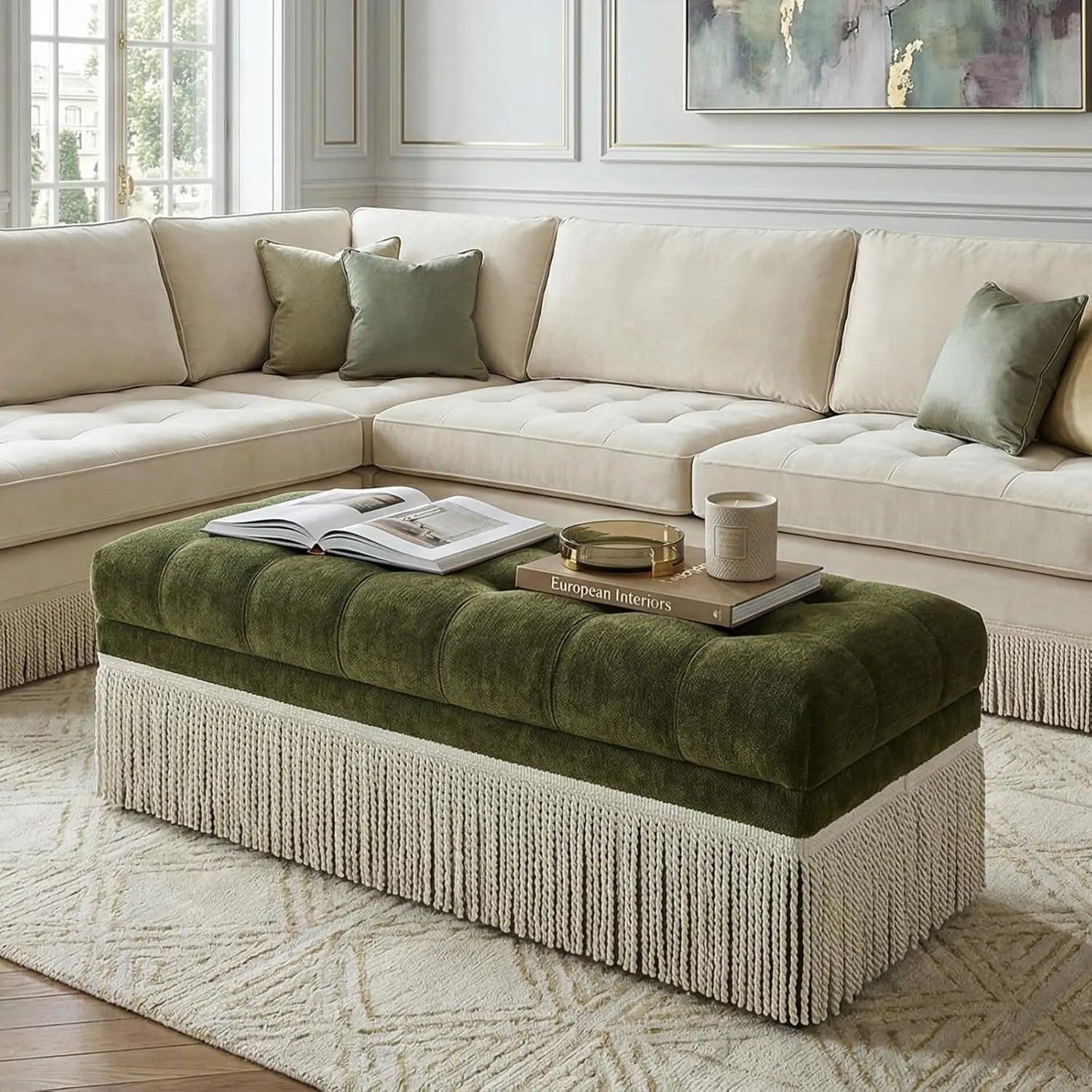 Green Chenille Comfort Bed Bench