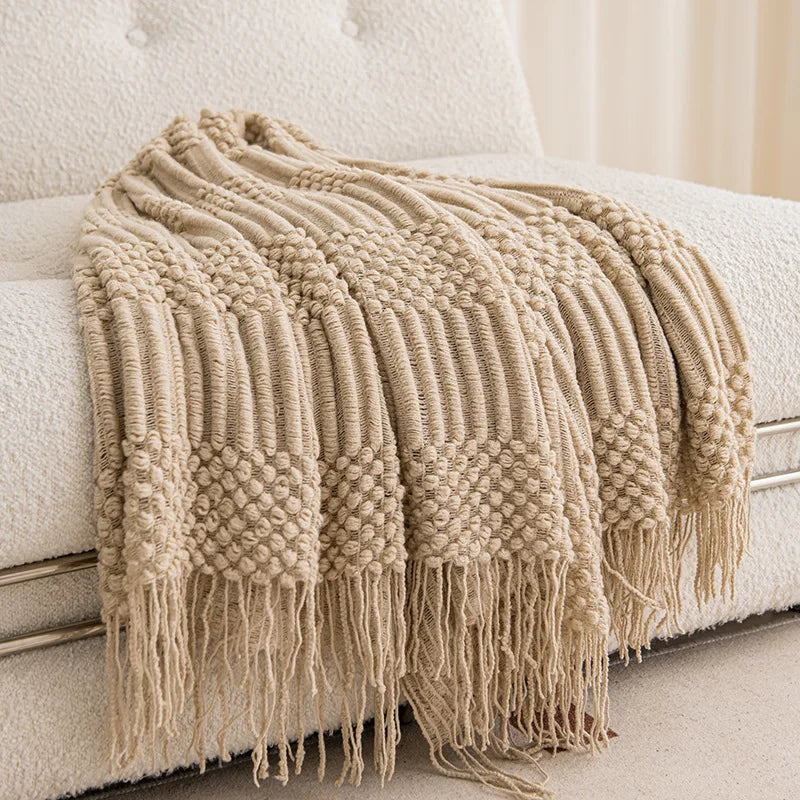 Cozy Khaki Tassel Throw Blanket