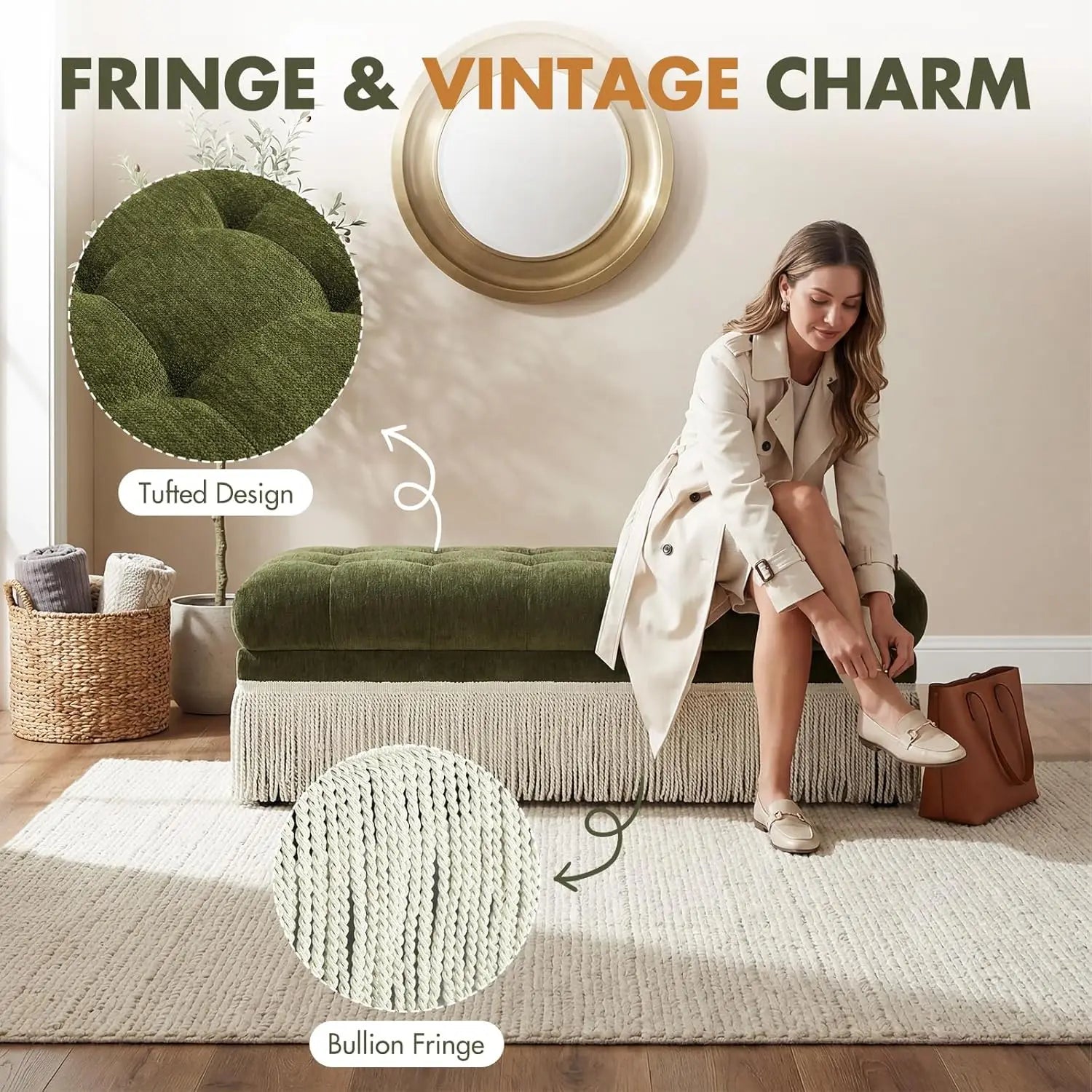 Green Chenille Comfort Bed Bench