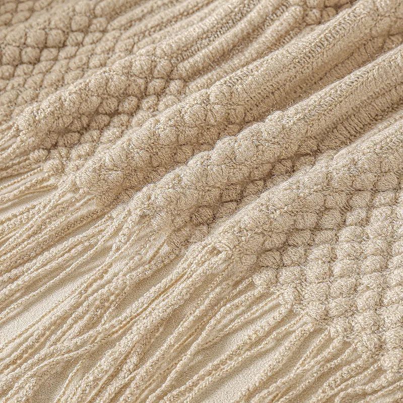 Cozy Khaki Tassel Throw Blanket